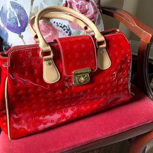 arcadia red patent leather handbag